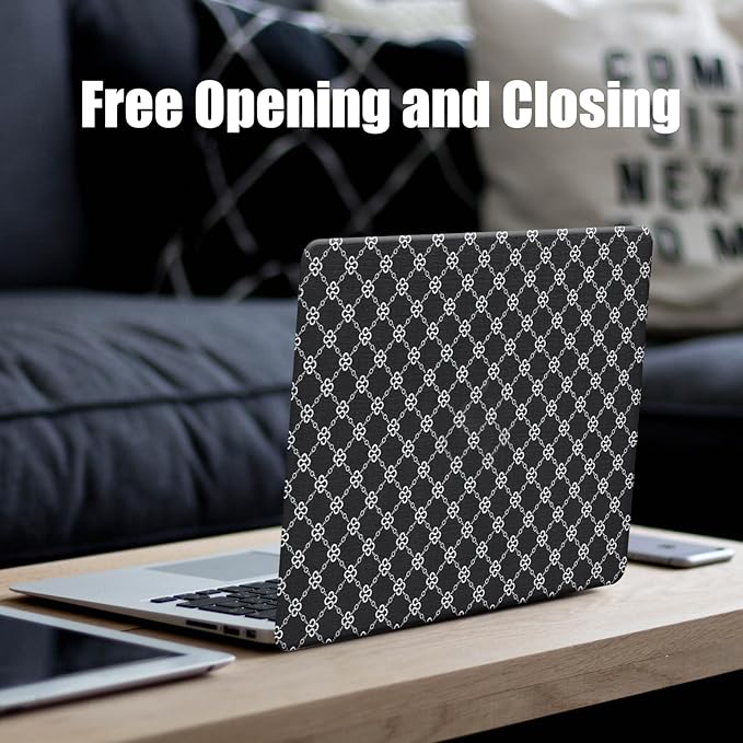 DTangLsm Compatible with MacBook Air 13 inch Case 2025-2022 M4 M3 M2 A3240 A3113 A2681, Luxury Checkered Textured Vintage Leather Retro Hard Shell Case for MacBook Air 13.6 inch + Keyboard Cover,Black
