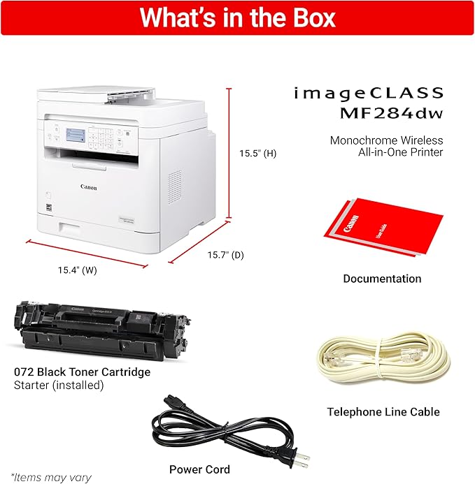 Canon imageCLASS MF284dw Wireless Black & White Laser Printer – All-in-One for Home Use, Print/Copy/Scan, 2-Sided Printing, 35 PPM, Auto Doc Feeder, Mobile Device Compatible, Starter Toner Included