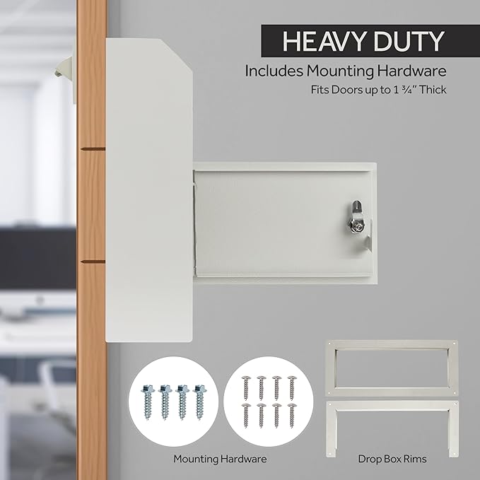 Through-The-Door Drop Box Deposit Safe 12 x 6 x 15 - Heavy Duty Steel Mailbox with Lock for Receiving Mail, Checks, Letters, Cash and More for Home, Office and Commercial Use (D500) (Gray)