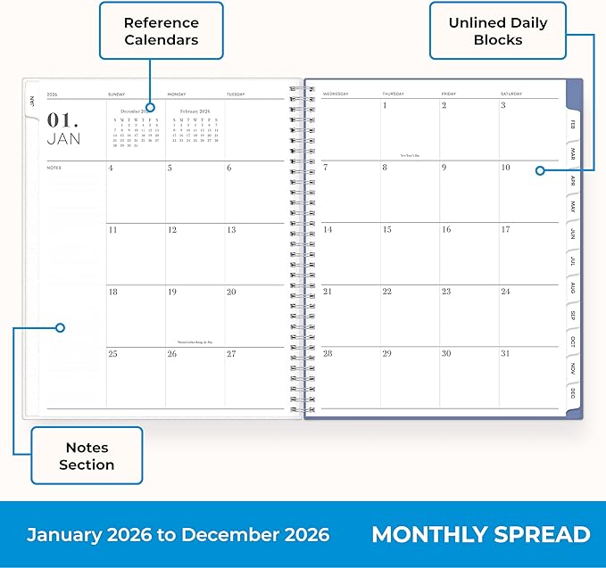 Blue Sky 2026 Weekly and Monthly Planner Calendar, January 2026 - December 2026, 8.5" x 11", Flexible Cover, Laminated Tabs, Durable Twin Wire Binding, Storage Pocket, Lindley