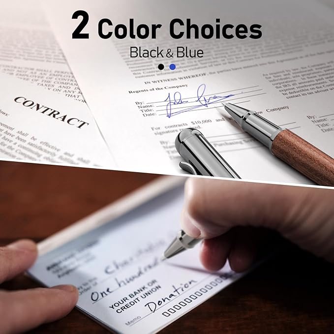 WEMATE Wood Rollerball Pen Set, Extra 2 Ink Refills(1 Black & 1 Blue), Fancy Writing Pen Nice Luxury Office Gift for Men, Professional and Executive, Cool Wooden Pen for Journaling - Bubinga