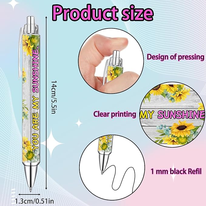 Sunflower Pens Set – Bright Sunshine -Themed Ballpoint Pens for Girls, Teachers, and Flower Lovers – Smooth Writing Stationery for School, Office, or Journaling – Thanksgiving Christmas New Year Gifts