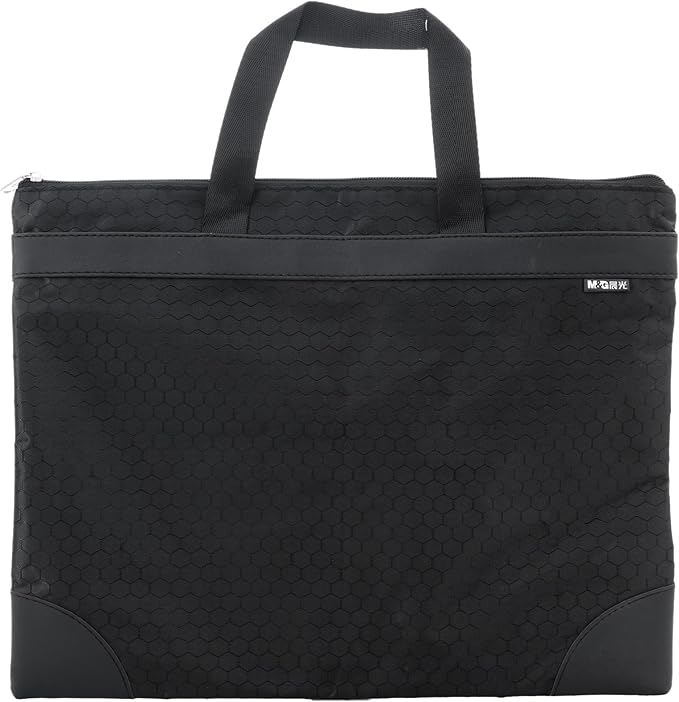 M&G 12x15 in Large Zipper Pouch with Handle, A4 Foldable Lightweight Waterproof Oxford Document Storage Bag, File Organizer for Office Travel Books Papers Filing Folder – 1 Pack (Black)