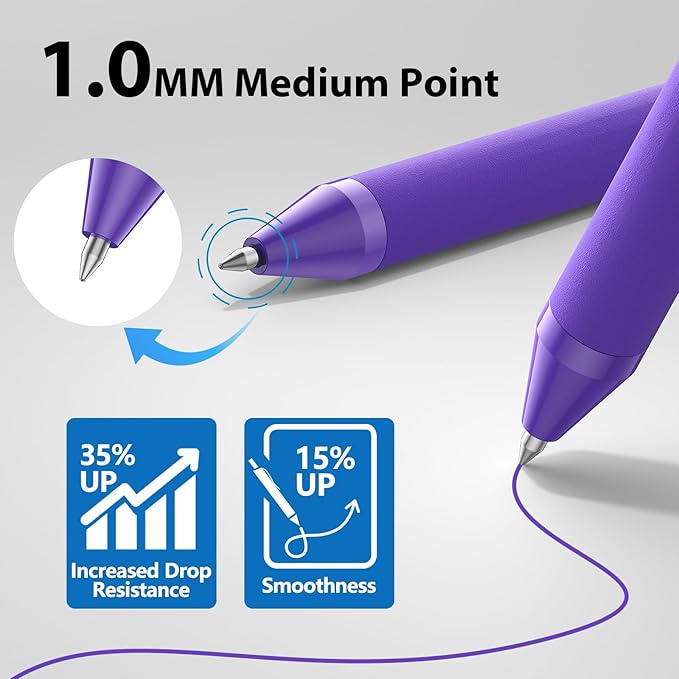 52 Pcs Pens Bulk - 1.0MM Ballpoint Pens Purple Ink | Medium Point Smooth Writing, No Bleed Retractable Ball Point Pen for Office School (Purple - 52Pcs)