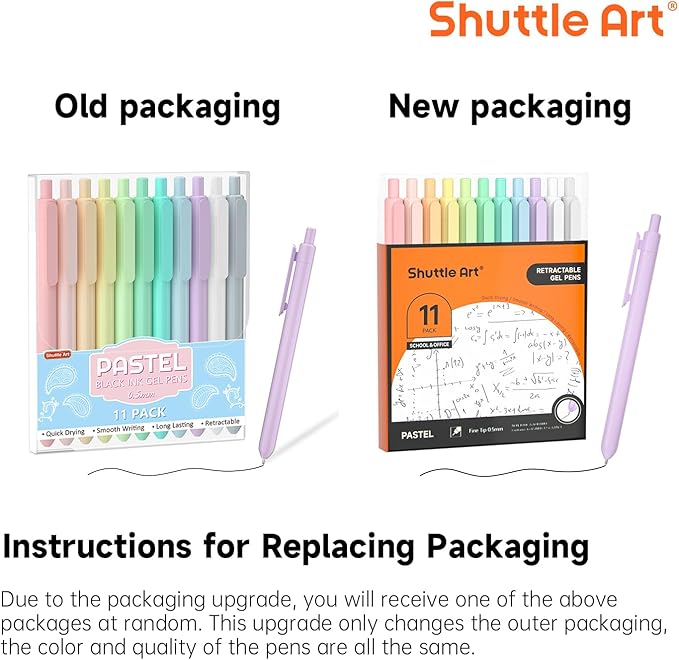 Shuttle Art Retractable Pastel Gel Ink Pens, 11 Pack Black Ink Pens, Cute Pens 0.5mm Fine Point for Writing Journaling Taking Notes School Office Home