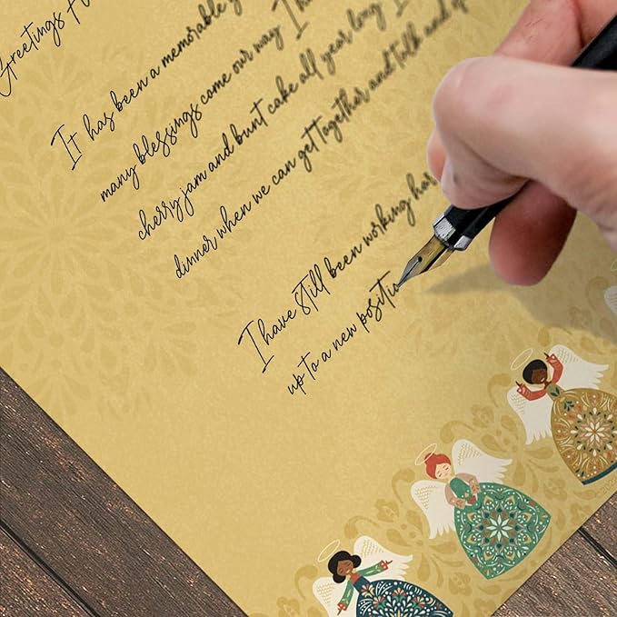 Folk Angel Letterhead / 50 Sheets / 8.5" x 11" Festive Christmas Holiday Illustrated Paper/Decorative Religious Winter Stationery Letterhead