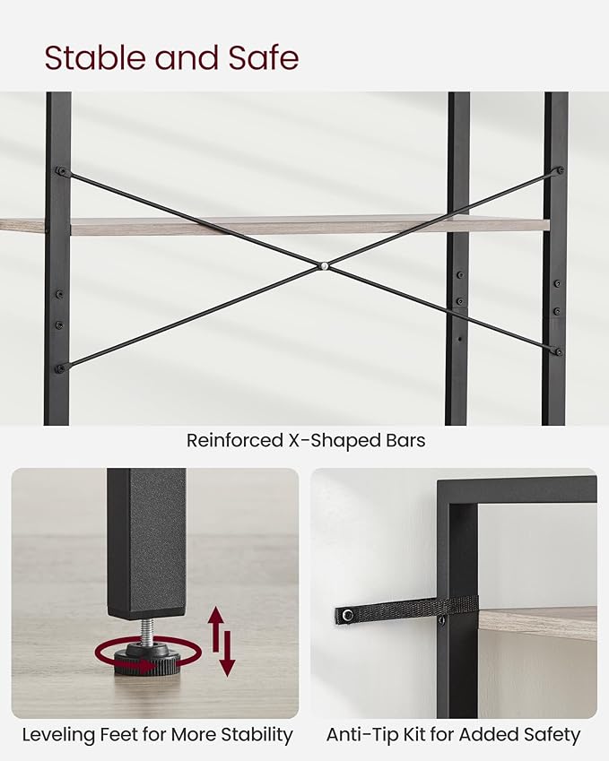 VASAGLE 6-Tier Bookshelf, Bookcase with Steel Frame, Book Shelf for Living Room, Home Office, Study, 11.8 x 31.5 x 73.2 Inches, Industrial Style, Heather Greige and Ink Black ULLS082B02