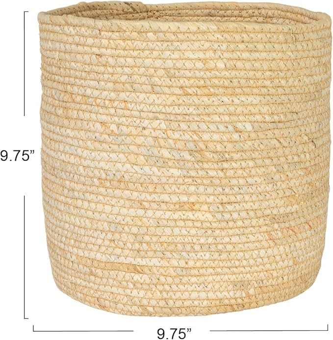 Household Essentials Round Handwoven Corn Leaf Basket, Natural