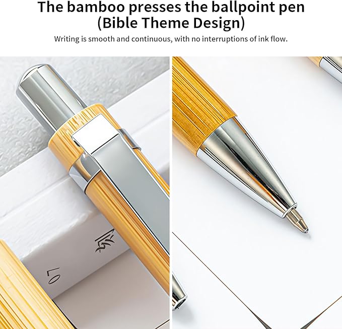 Bible Verse Pens 25 Pcs with 12 Christian Pens & 12 Refills & 1 White Pen Pouch Bamboo Retractable Ballpoint Pens Inspirational Quote Pen Religious Gifts for Men Women