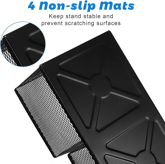 Mesh Pen Pencil Holder Note Holders Desk Organizer, 3 Compartment Wire Desktop Pen Pencil Cup Caddy Office Supplies Accessories for Home Office School, Black(4 Pack)