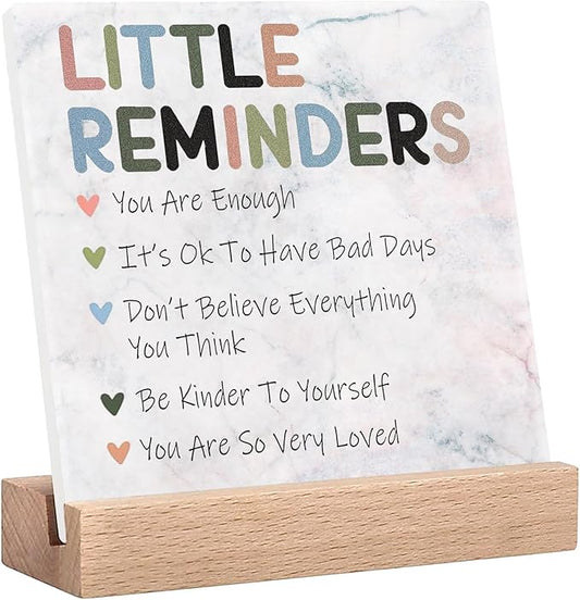 Inspirational Office Desk Decor, Little Reminders Desk Sign, Motivational Gifts for Women, Cute Home Office Decorations for Work, Positive Quotes for Teacher Decorative Sign, Fun Cubicle & Table Decor Signs