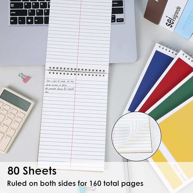 LABUK Steno Pads 6x9in10 Pack, Top Spiral Steno Notebooks, 80 Sheets Note Pads Assorted Color Gregg Rule for School, University, College, Work, Office