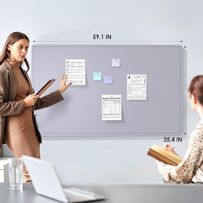 MaxGear Extra Large Bulletin Board 60" x 36", Foldable Felt Board Vision Board Supplies, Cork Board for Office, Home, School, Small Pin Boards for Walls Decorative Display Board Moonlight Gray