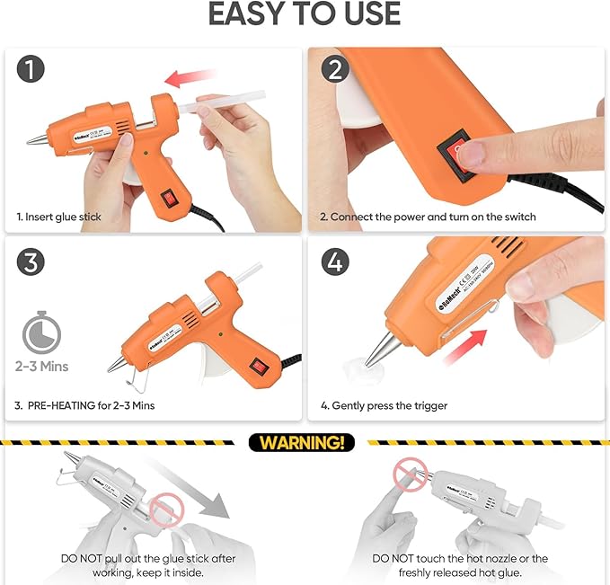 ROMECH 20W Mini Hot Glue Gun with 30 Glue Sticks Set, Fast Preheating Hot Glue Gun Kit Heavy Duty Gluegun for Craft, DIY, Repairs (Orange)