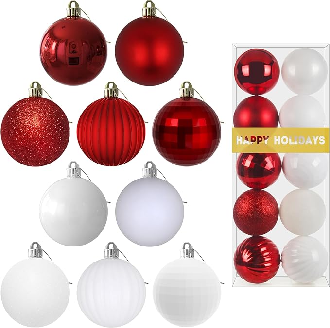 Red & White 3.2" Large Christmas Balls - Christmas Tree Decoration Ornaments Shatterproof Hanging Balls for Birthday Halloween Holiday Wedding Decorations Set of 10pcs