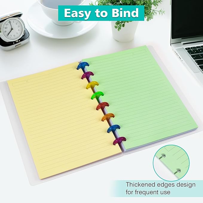 Junior Size 8 Discs 120gsm Discbound Refill Paper, Discbound 5 Colorful Line Papers, Disc Paper Refill, Loose-Leaf Papers, Disc Planner Inserts