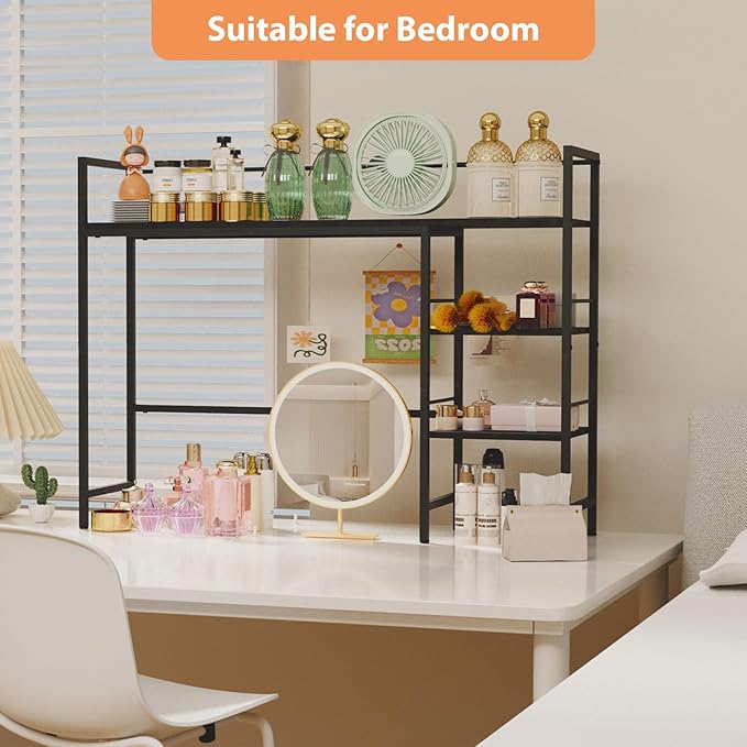 Desk Shelf, 38.5 Inch Desk Hutch for Computer Monitor, Computer Desktop Bookshelf Storage Rack Adjustable Desk Hutch Top Only, 3 Tier Desktop Organizer Shelf for Office Home Dorm, Black