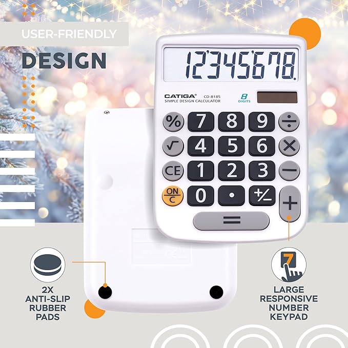 CATIGA Desktop Calculator 8 Digit with Solar Power and Easy to Read LCD Display, Big Buttons, for Home, Office, School, Class and Business, 4 Function Small Basic Calculators for Desk, CD-8185