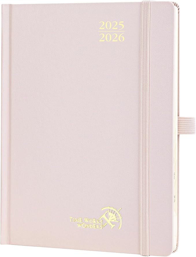POPRUN Planner 2025-2026, (Medium 6.5'' x 8.5'' Hard Cover) Academic Calendar (July 25-June 26) Daily Weekly and Monthly Appointment Book with Hourly Time Slots, Monthly Tabs, 100 GSM - Light Pink