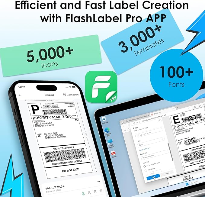 Bluetooth Thermal Label Printer, 4x6 Portable Thermal Shipping Label Printer for Small Business, Compatible with iPhone,Android,Windows,Mac,Chromebook –Works with Ebay Shopify USPS&More, Pink