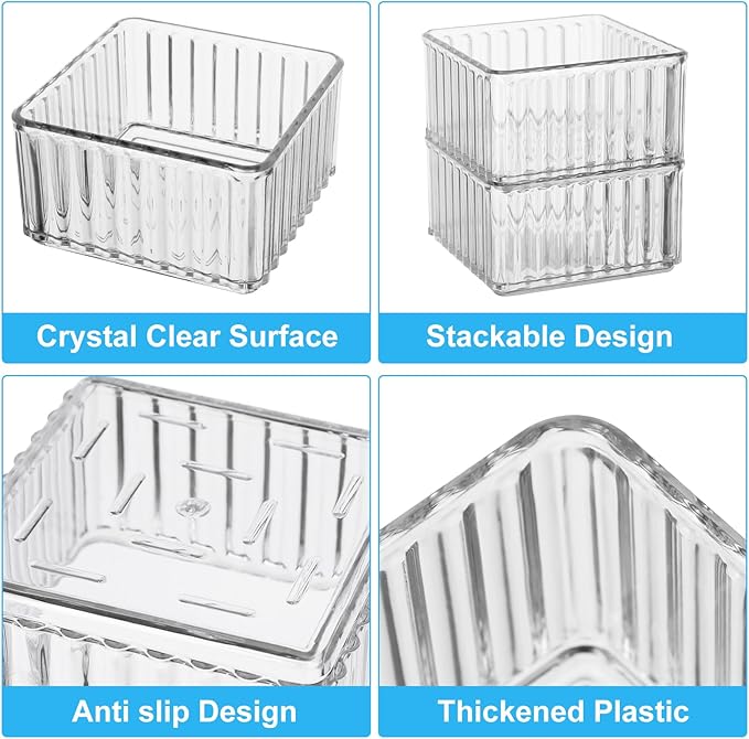 HOTOOLME 7PCS Clear Drawer Organizers Bins, 4 Size Stackable Makeup Drawer Organizer, Desk Plastic Drawer Storage Trays, Bathroom Drawer Storage for Cosmetics, Office Supply, Kitchen Utensils
