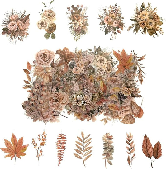 100 Pcs Autumn Flower Stickers for Scrapbooking Junk Journal Card Making CollageNotebook Diary Planner Letter Envelope Water Bottle Phone Case Craft Decoration (Autumn)