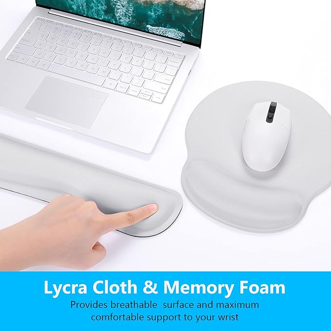 Dapesuom Keyboard Wrist Rest and Mouse Pad with Wrist Support, Memory Foam Cushion for Keyboard and Mouse Set, Ergonomic Desktop Pad Rests with Non Slip Base for Easy Typing & Pain Relief, Space Gray