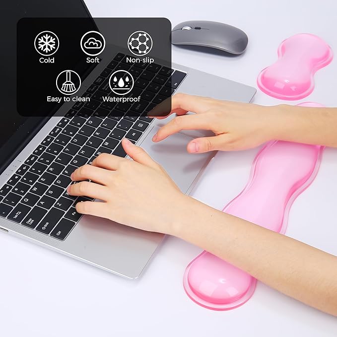 Gel Wrist Rest for Keyboard and Mouse, Wrist Rest for Keyboard, Mouse Wrist Support, Pain Relief, Cool Touch, Non-Skid, Keyboard and Mouse Wrist pad Set