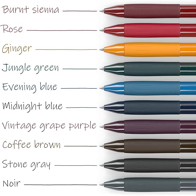 ARTEZA Gel Pens Colored Set of 10, Unique Vintage Colors, Retractable Pens Assorted Colors