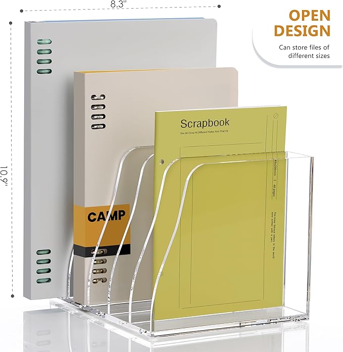 SANRUI Acrylic Magazine File Holder Desk Sorter Organizer, 5 Vertical Compartments Clear Folder Rack Binder Bookstore Workspace Sorters,for Office Accessories Organization Storage
