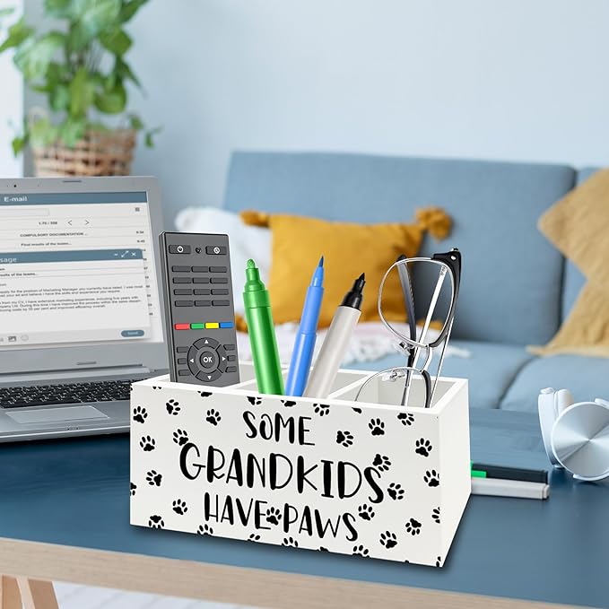 Dog Grandparents Gifts Pen Pencil Holder Organizer for Desk, Some Grandkids Have Paws Wooden Box Signs Decorations for Home Office Desk Tabletop, Dog Grandma Grandpa Gifts