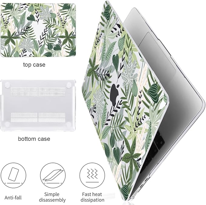 for MacBook Air 13.6 inch Case 2025 M4 A3240 2024 M3 A3113 2022 2023 A2681 M2 Chip, Crystal Plastic Pattern Hard Shell Case Cover for Mac Air 13.6 M4 2025 Touch ID, Tropical Green Leaves