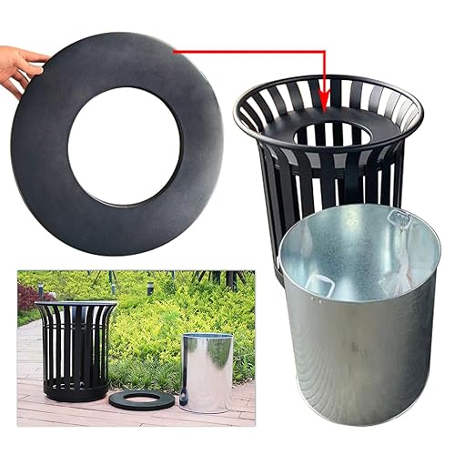 Outdoor Metal Slatted Trash Receptacle,Waste Receptacle，Commercial Trash Cans,Zone Round Garbage Bin,Square Hotel Street Patio Indoor Metal Stan (Large - Black)