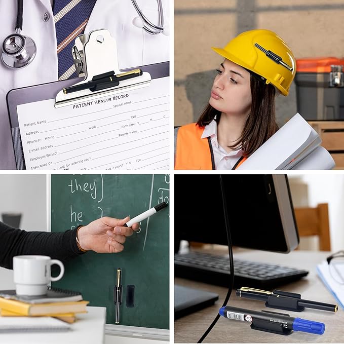 20 Pack Pen Holder Silicone,Adhesive Pen Holder for Desk,Marker Clip for Classroom Office Desk Accessories, Pencil Holder with 20 Double Sided Extra Sticky Tape (Black)