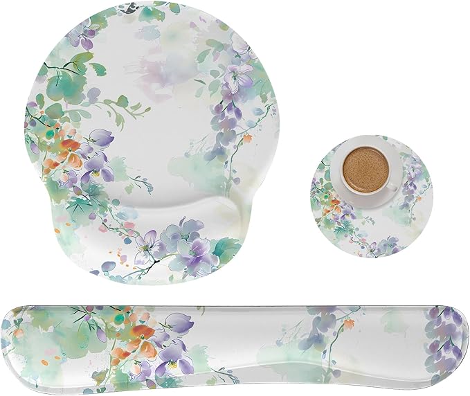 RICHEN 3 PCS Computer Mouse Pads for Desk with Coaster Set, Non-Slip Keyboard Wrist Rest and Mouse Pad Set, Ergonomic Design (YKMWR-50)