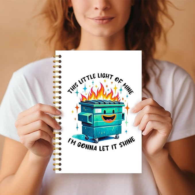 Dumpster Fire Notebook, This Little Light of Mine Dumpster Fire Journal, Funny Notebook for Coworkers, Funny Office Supplies, Office Humor Gifts, Hardcover Spiral Notebooks 5.5x8.3 Inch