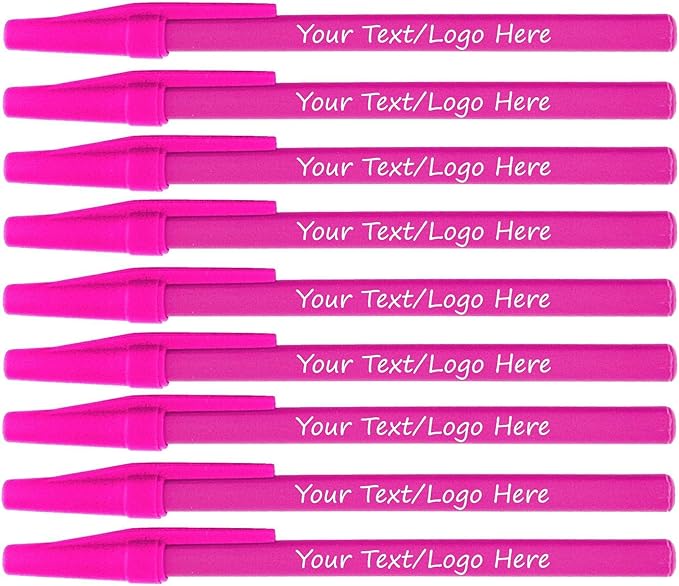 Personalized Stick Pens With your Custom Logo or Text-500 Pack Bulk-for Businesses, Parties, and Events, Custom Printed Slim Ballpoint Pens Colored with Cap, Pink, Black Ink