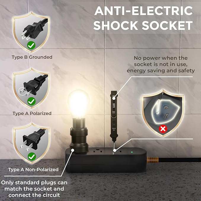 Surge Protector Power Strip,1625W/13A,5Ft Extension Cord with 3 Outlets,Waterproof Class 6 Heavy Duty Extension Cord for Indoor Outdoor,UL FCC IPX6 Listed (Black, 5FT)