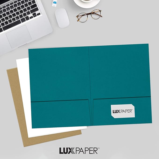 LUXPaper 9" x 12" Presentation Folders | Two Pocket | Teal | 100lb. Cover | 25 Qty
