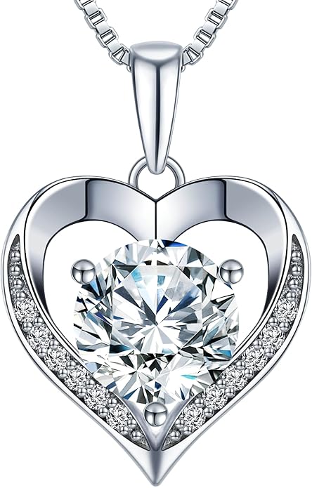 Heart Pendant Necklace Gifts for Wife, Engraved 'I LOVE YOU' Gift for Wife, 1-3 Carat Moissanite Necklace, Anniversary Eternity Jewelry Present for Wife, Birthday Gifts for Women