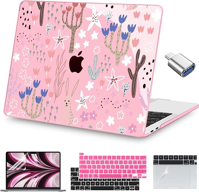 Teryeefi Case for MacBook Pro 13 inch A2338 M2 M1 Chip A2251 A2289 A2159 A1989 A1706 (2025 2024 2023 2022-2016), Clear Pink Hard Shell with Keyboard Cover Trackpad Film Type C Adapter,Cute Plants W125