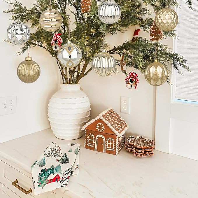 Hollyone 4 Inch Christmas Ball Ornaments 12Pcs Christmas Tree Balls Ornaments Colored Shatterproof Christmas Ornaments for Xmas Tree Decor for Holiday Party Wreath Home Decor (Champagne, 100mm)