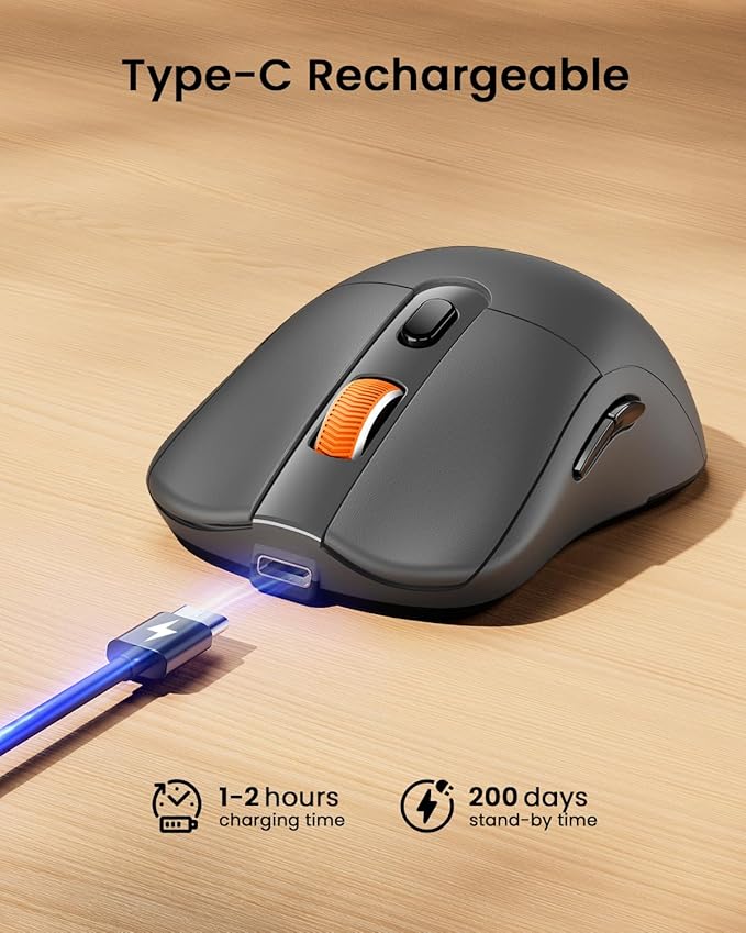 ProtoArc Bluetooth Wireless Mouse, USB C Mouse, EM15 Rechargeable Compact Portable Type C Wireless Mice for Laptop, Tablet, PC, Windows, Mac OS-Gray