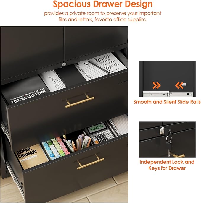 2 Drawer Lateral File Cabinet, Metal Storage Cabinet with Locking Drawers and Adjustable Shelves for Home, Office, Garage, School, Fit for A4/Letter/Legal File, Assemble Required