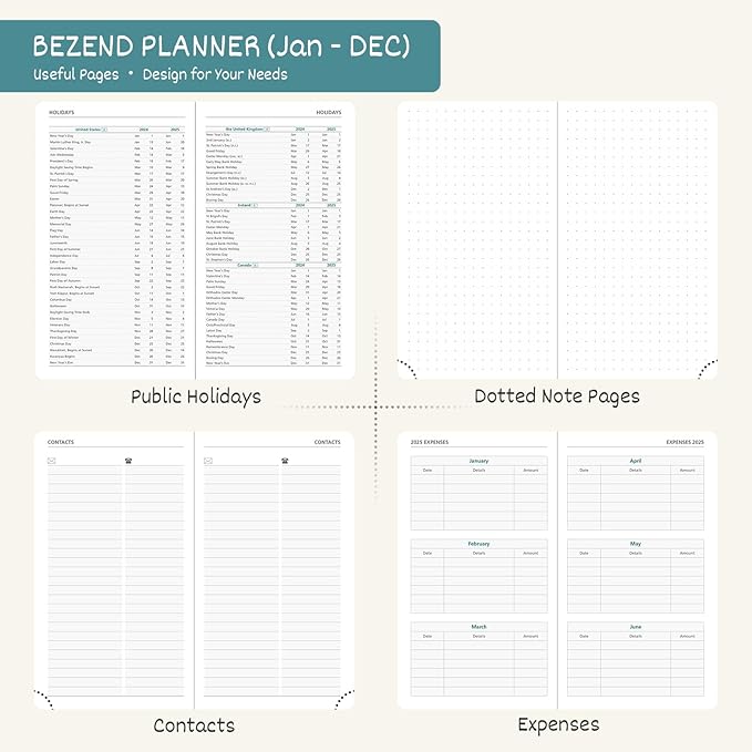 BEZEND Pocket Calendar 2026 Weekly and Monthly (3.5" x 6") Small Daily Planner for Purse (Jan-Dec) with Notes & Expenses, Inner Pocket, Pen Holder, Vegan Leather Hardcover - Turquoise