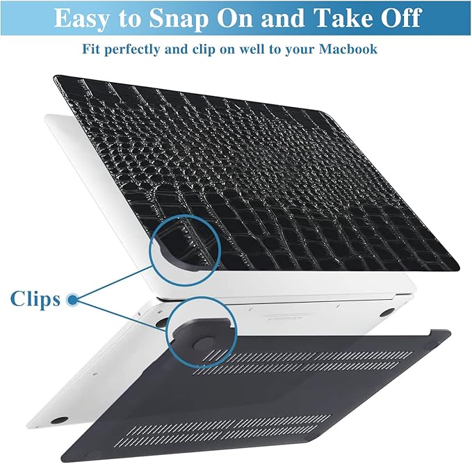 KEROM Compatible with MacBook Pro 14 Inch Case 2025-2021 M5 M4 M3 M2 M1 Chip A3434 A3112 A3185 A3401 A2918 A2992 A2779 A2442, Textured Aligator Skin PU Leather Hardshell & Keyboard Cover, Shiny Black