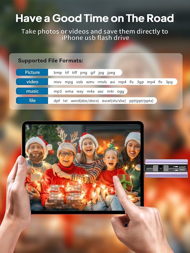256GB Flash Drive Intended for Phone Tablet Androidphone and Computers, 4 in 1 Photo Stick for Phone Memory Storage Easily Backup Photos Videos, Plug and Play, No App Required (Light Purple)