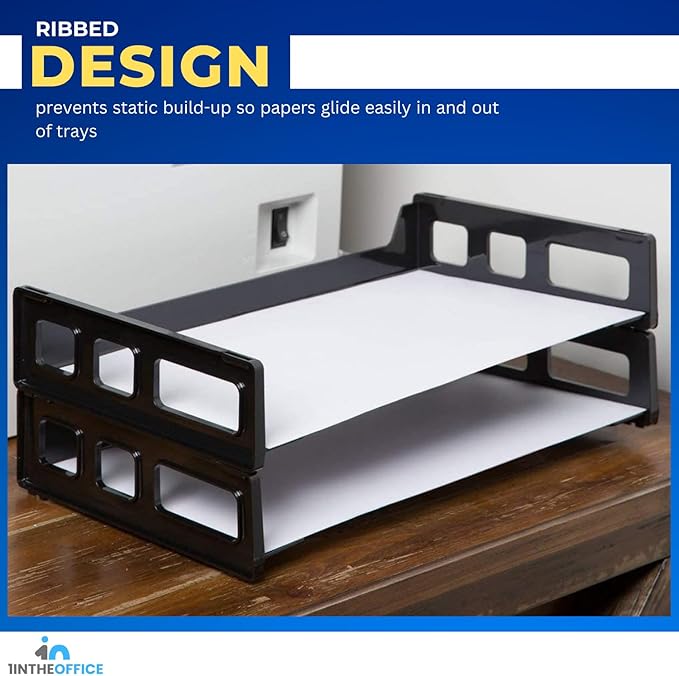 1InTheOffice Desk Organizer Tray, Stackable Paper Tray, Letter Tray Desk Organizer, 2-Tier, Letter Size, Side Load, Black