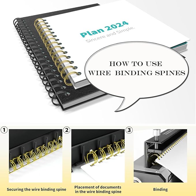 3:1 Pitch Double Loop Binding Wires, YolieraArt 100 Pack Spiral Spine Bindings, 9/16 Inch Wire Twin Binding for Book Binder Machine,Students and Coworkers (120 Sheet Capacity, 100P, Gold)