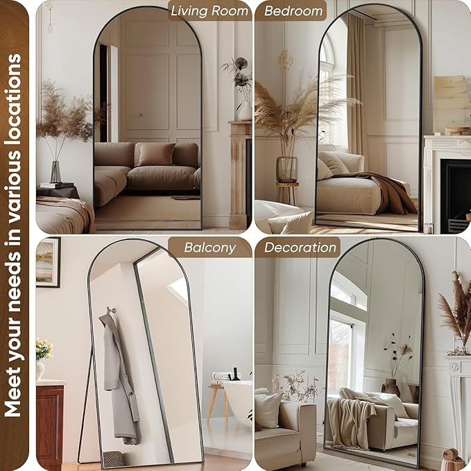 Antok Full Length Mirror, 71"x32" Arched Floor Mirror, Mirror Full Length with Stand, Wall Mounted Mirrors for Living Room Bedroom,Black